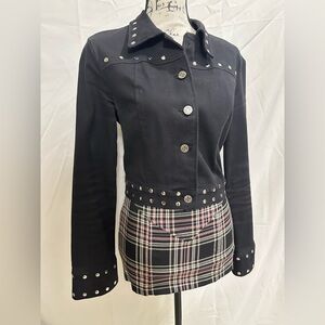Rare 00’s Vintage Lip Service Black Studded Denim Jean Jacket M-L